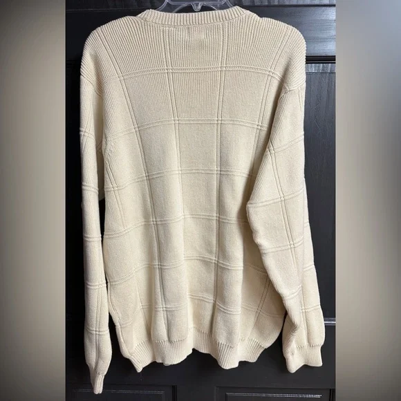 Arrow Brand Men’s Sz Large Heavier Weight Sweater Windowpane Design Cream Color - Picture 2 of 7